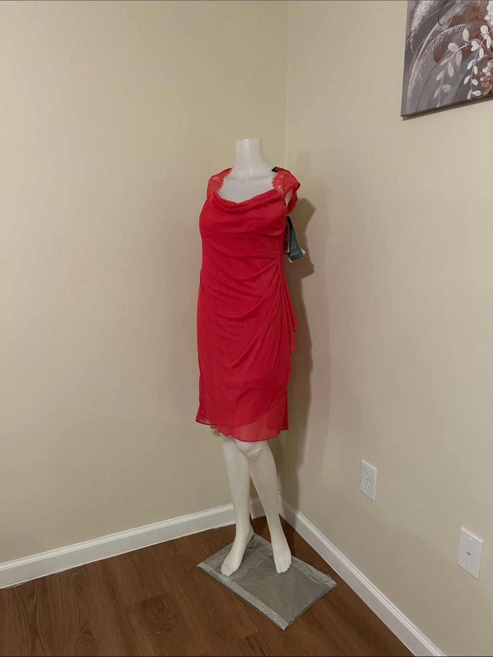 Scarlett  Draped Cowl Neck Midi Dress with Lace Shoulders